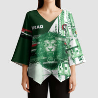 Custom Iraq Football Kimono Sleeve Blouse Modern Glitch Art Style Lion Symbolism