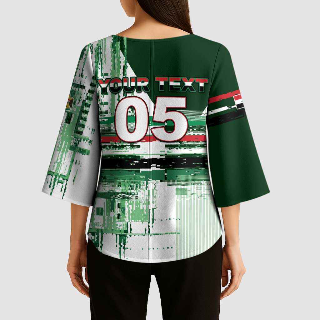 Custom Iraq Football Kimono Sleeve Blouse Modern Glitch Art Style Lion Symbolism