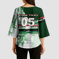 Custom Iraq Football Kimono Sleeve Blouse Modern Glitch Art Style Lion Symbolism