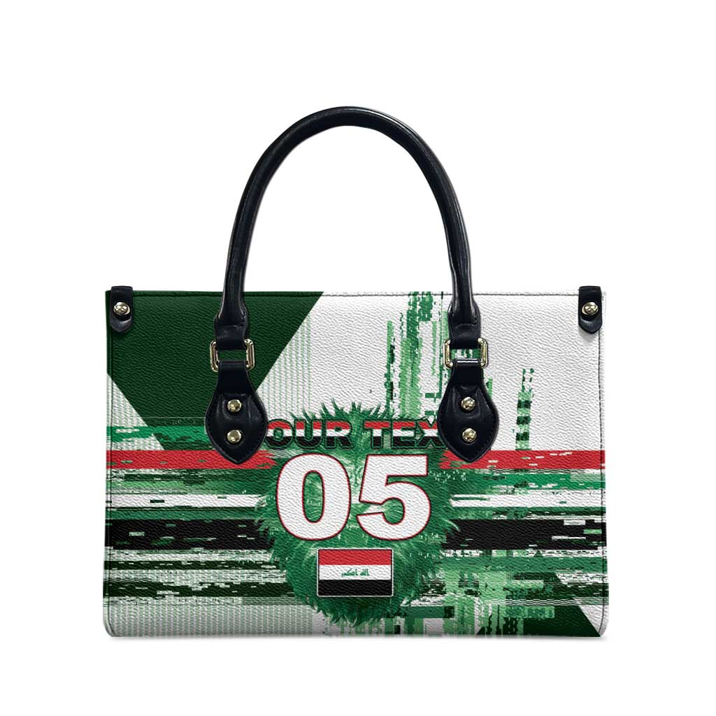 Custom Iraq Football Leather Bag Modern Glitch Art Style Lion Symbolism
