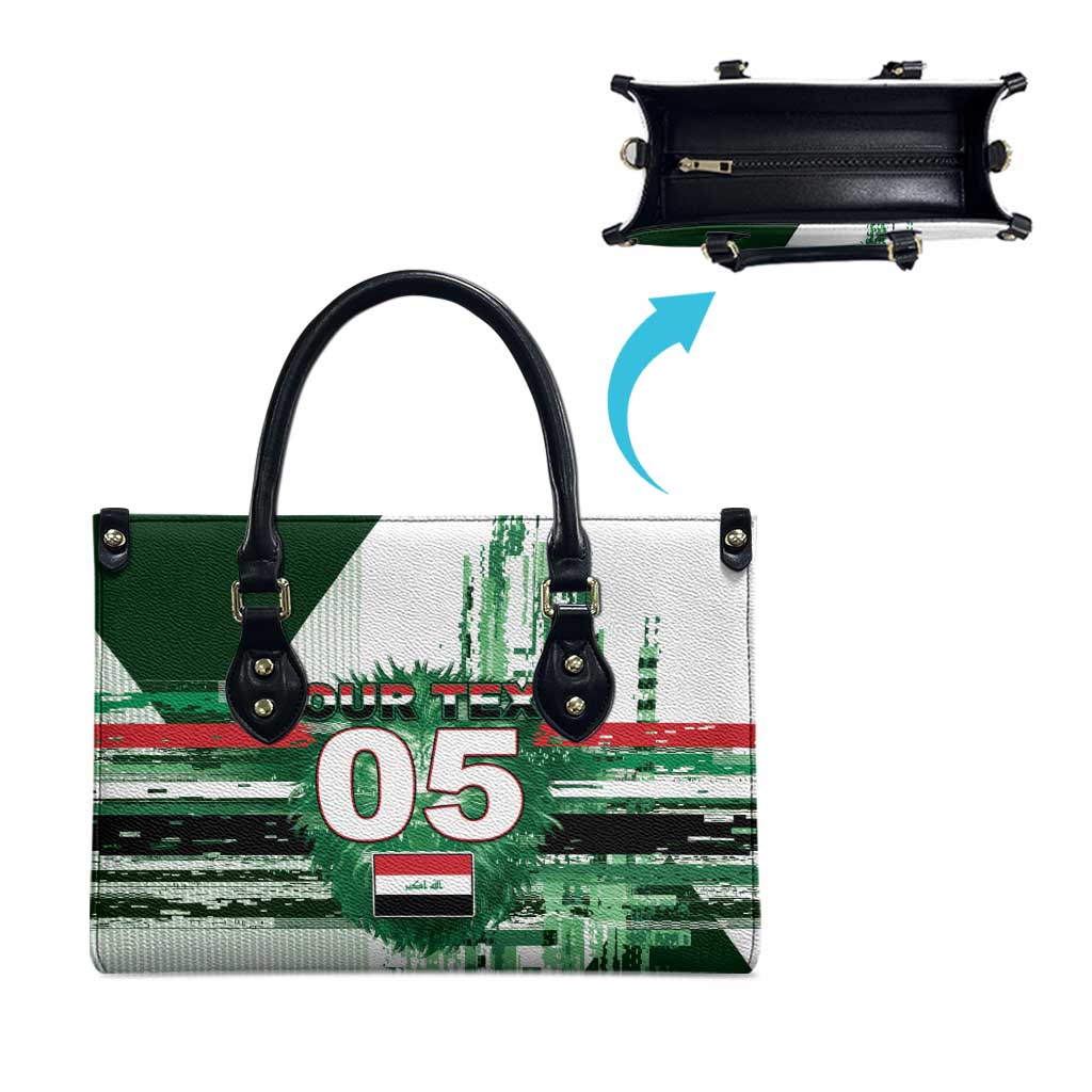 Custom Iraq Football Leather Bag Modern Glitch Art Style Lion Symbolism