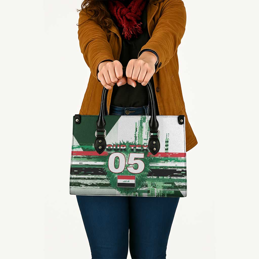 Custom Iraq Football Leather Bag Modern Glitch Art Style Lion Symbolism