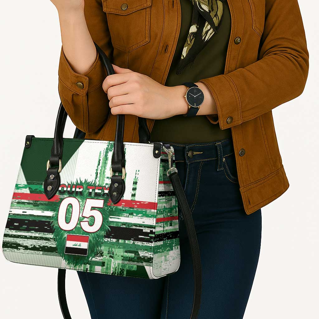 Custom Iraq Football Leather Bag Modern Glitch Art Style Lion Symbolism