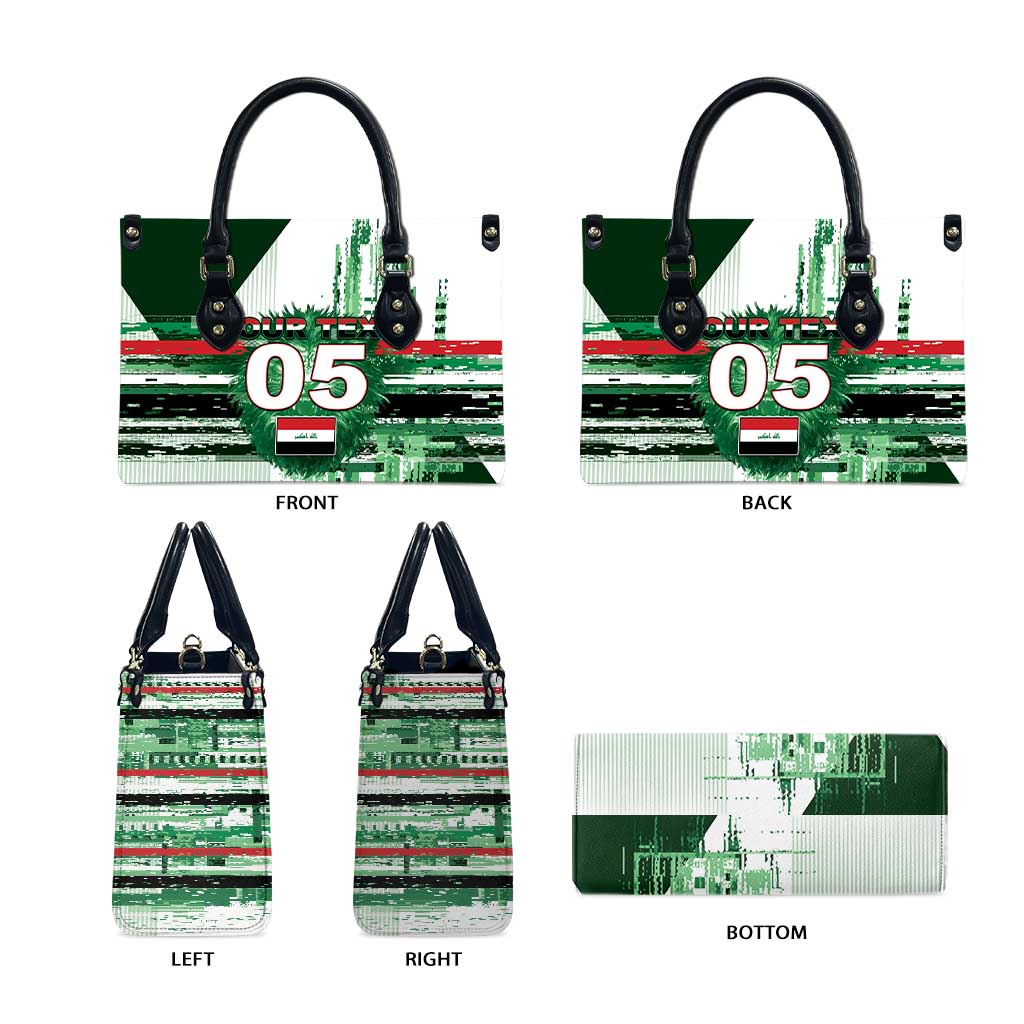 Custom Iraq Football Leather Bag Modern Glitch Art Style Lion Symbolism