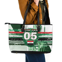 Custom Iraq Football Leather Tote Bag Modern Glitch Art Style Lion Symbolism