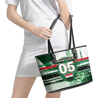 Custom Iraq Football Leather Tote Bag Modern Glitch Art Style Lion Symbolism