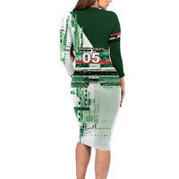 Custom Iraq Football Long Sleeve Bodycon Dress Modern Glitch Art Style Lion Symbolism