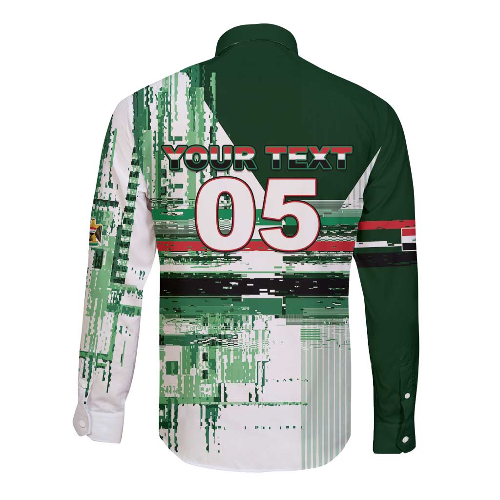 Custom Iraq Football Long Sleeve Button Shirt Modern Glitch Art Style Lion Symbolism