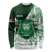 Custom Iraq Football Long Sleeve Shirt Modern Glitch Art Style Lion Symbolism