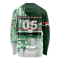Custom Iraq Football Long Sleeve Shirt Modern Glitch Art Style Lion Symbolism