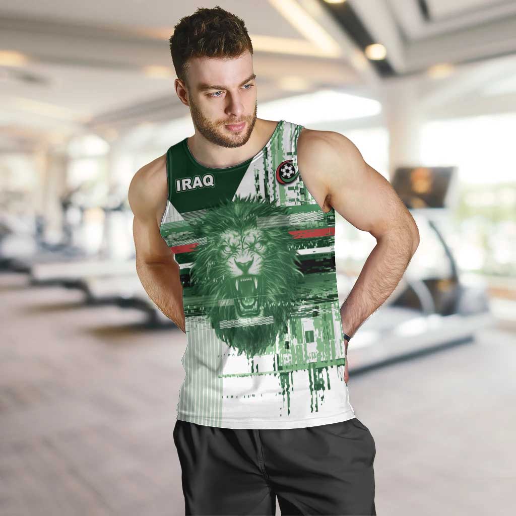 Custom Iraq Football Men Tank Top Modern Glitch Art Style Lion Symbolism