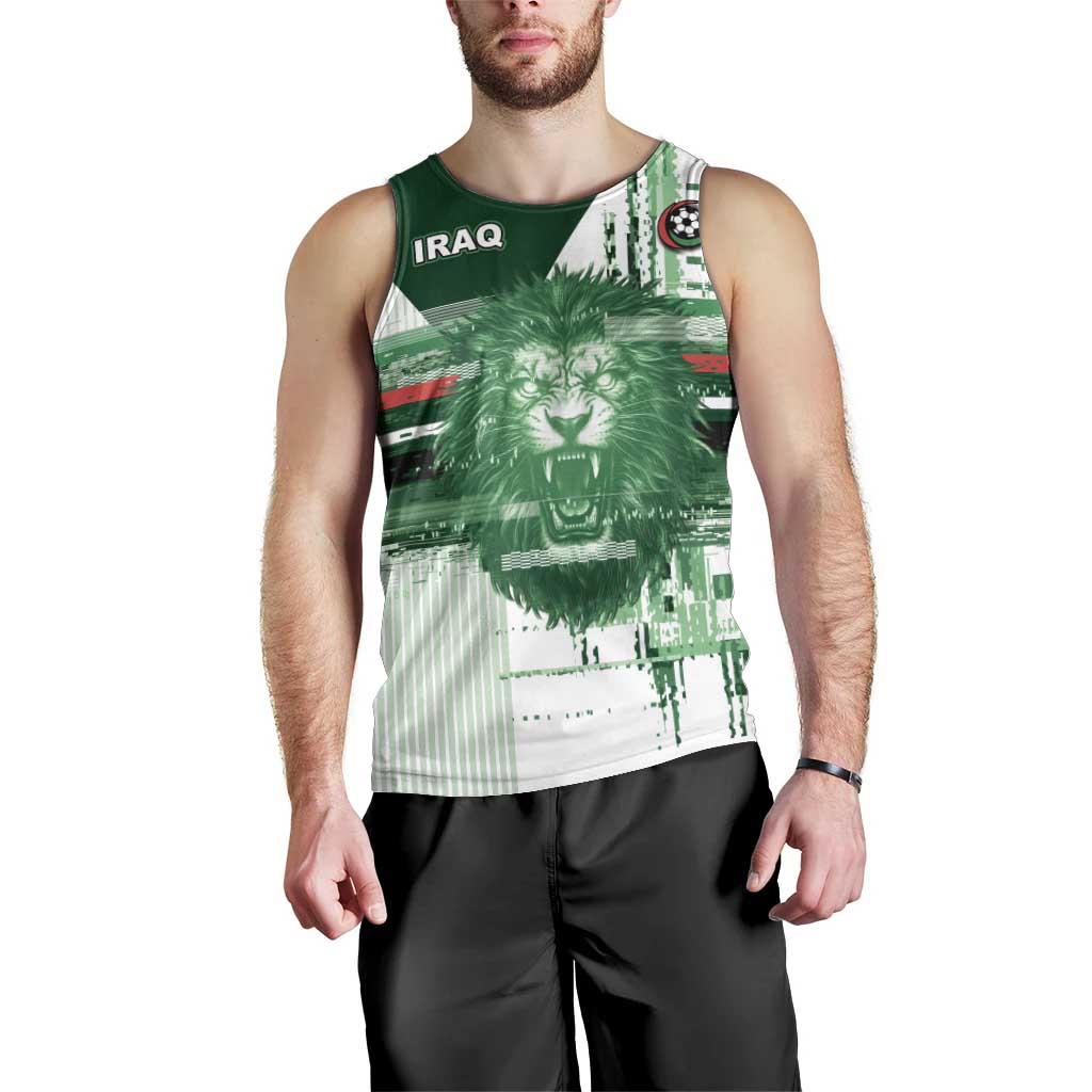 Custom Iraq Football Men Tank Top Modern Glitch Art Style Lion Symbolism