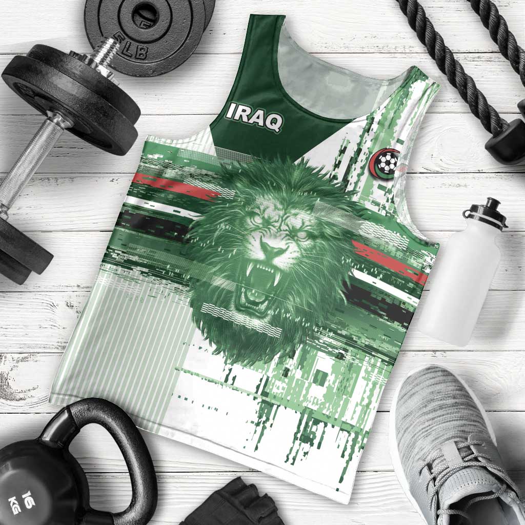 Custom Iraq Football Men Tank Top Modern Glitch Art Style Lion Symbolism