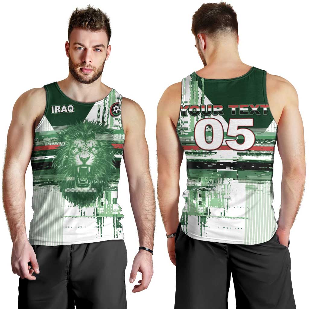 Custom Iraq Football Men Tank Top Modern Glitch Art Style Lion Symbolism
