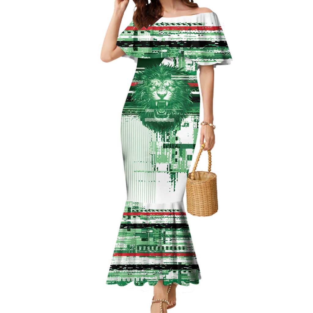 Custom Iraq Football Mermaid Dress Modern Glitch Art Style Lion Symbolism