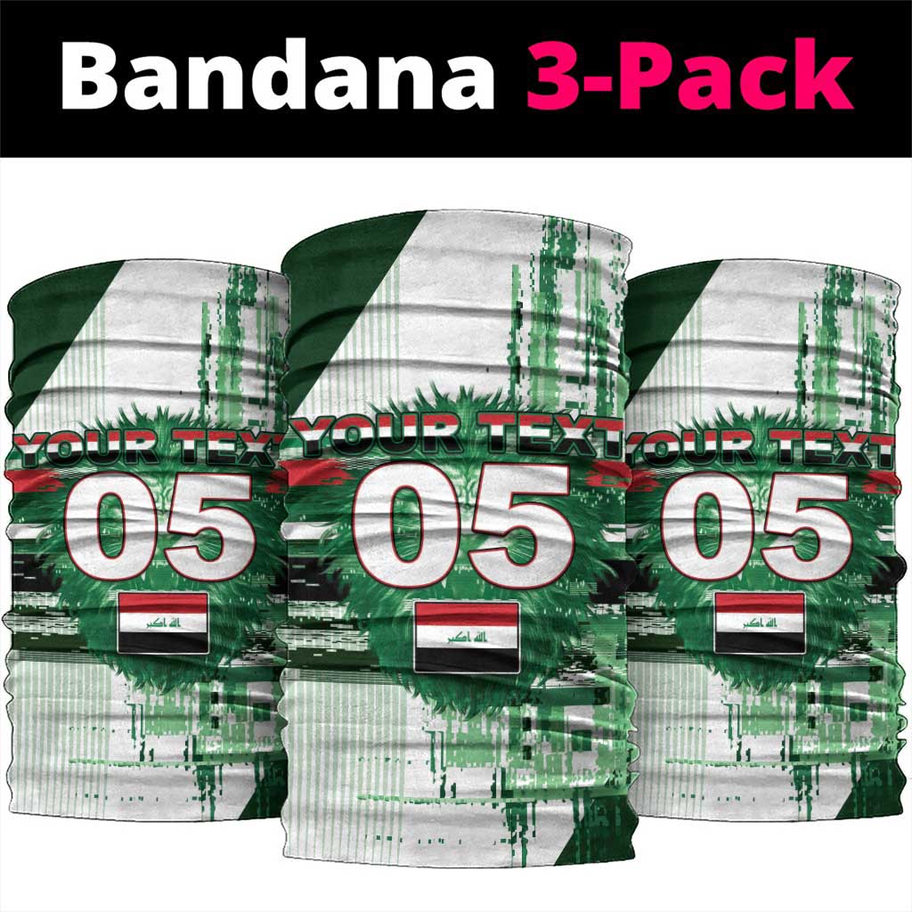Custom Iraq Football Neck Gaiter Modern Glitch Art Style Lion Symbolism