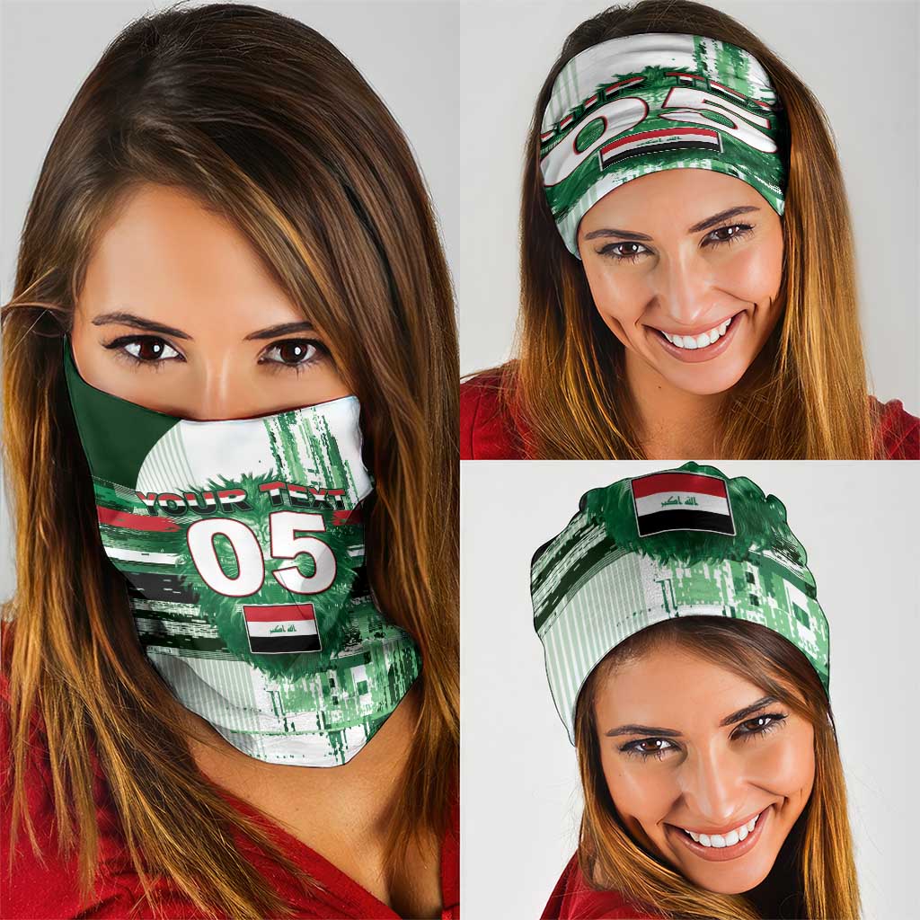 Custom Iraq Football Neck Gaiter Modern Glitch Art Style Lion Symbolism