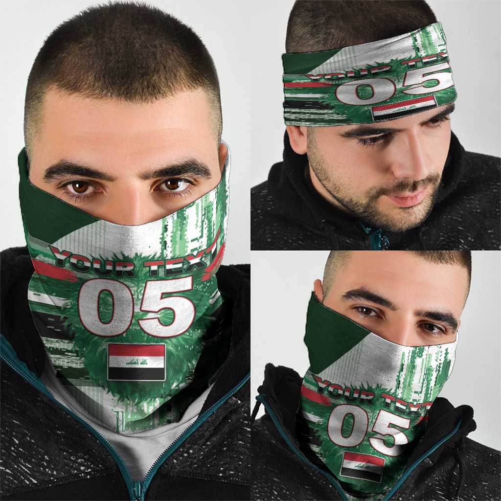 Custom Iraq Football Neck Gaiter Modern Glitch Art Style Lion Symbolism