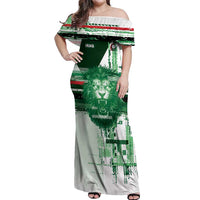 Custom Iraq Football Off Shoulder Maxi Dress Modern Glitch Art Style Lion Symbolism