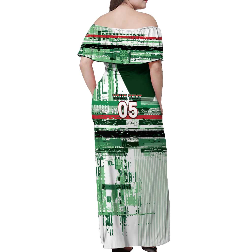 Custom Iraq Football Off Shoulder Maxi Dress Modern Glitch Art Style Lion Symbolism