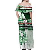 Custom Iraq Football Off Shoulder Maxi Dress Modern Glitch Art Style Lion Symbolism