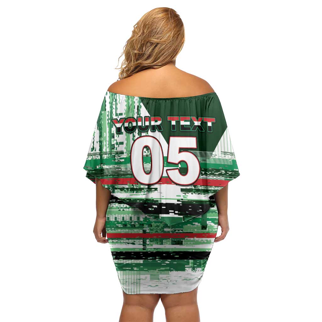 Custom Iraq Football Off Shoulder Short Dress Modern Glitch Art Style Lion Symbolism