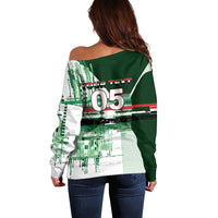Custom Iraq Football Off Shoulder Sweater Modern Glitch Art Style Lion Symbolism