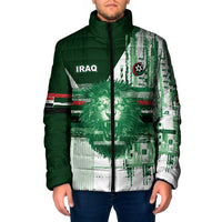 Custom Iraq Football Padded Jacket Modern Glitch Art Style Lion Symbolism