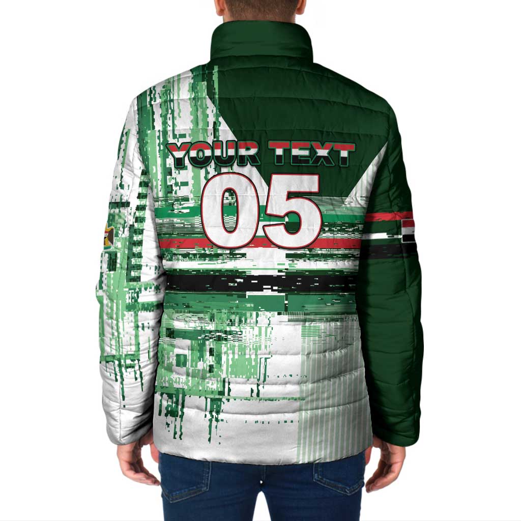 Custom Iraq Football Padded Jacket Modern Glitch Art Style Lion Symbolism