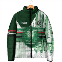 Custom Iraq Football Padded Jacket Modern Glitch Art Style Lion Symbolism