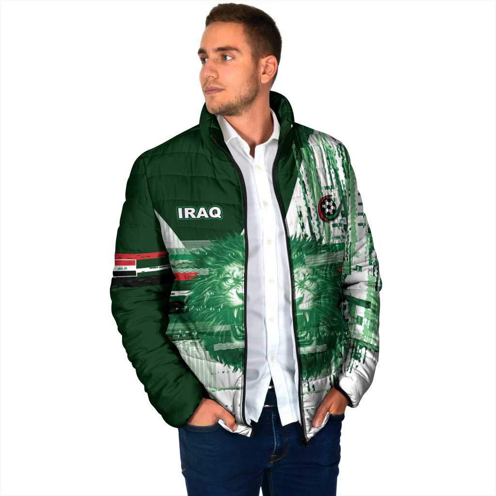 Custom Iraq Football Padded Jacket Modern Glitch Art Style Lion Symbolism