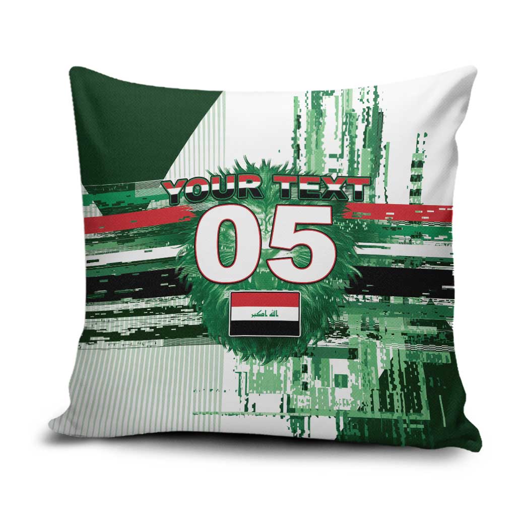 Custom Iraq Football Pillow Cover Modern Glitch Art Style Lion Symbolism