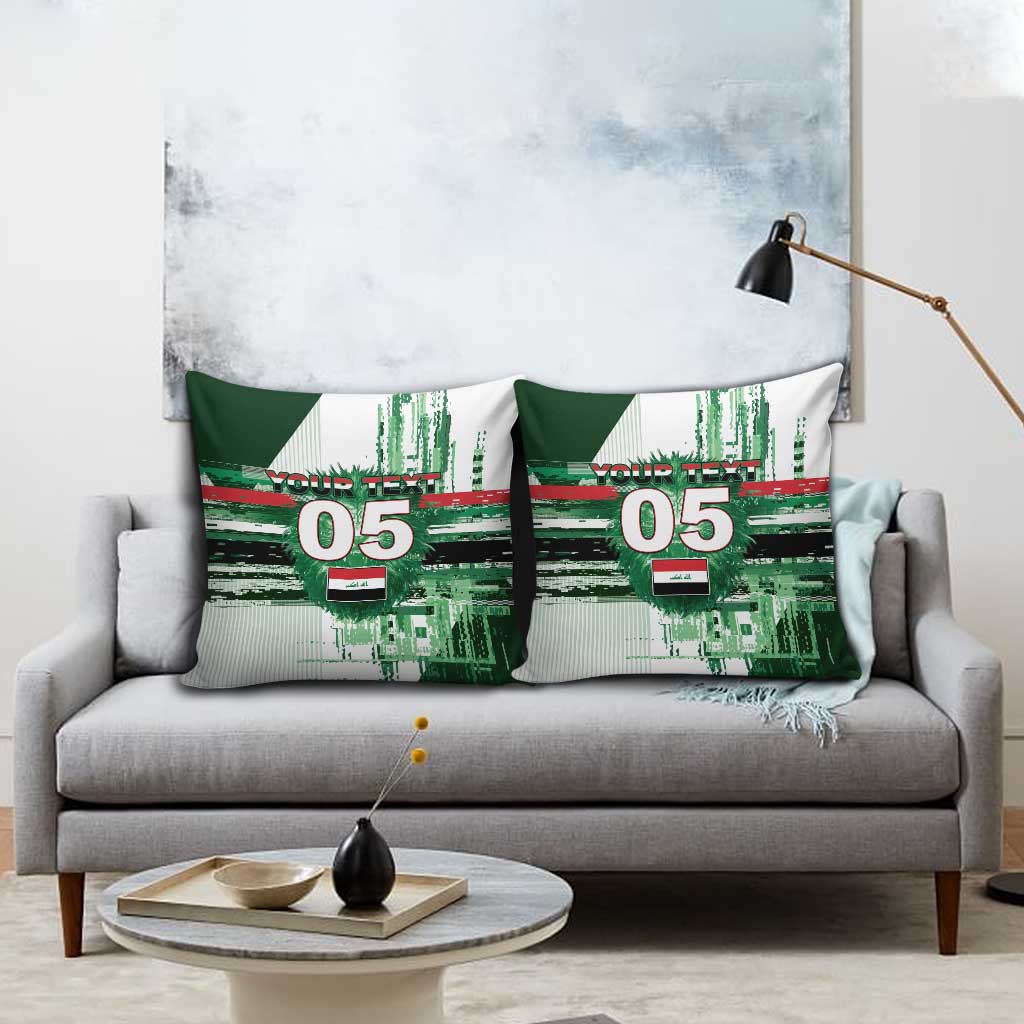 Custom Iraq Football Pillow Cover Modern Glitch Art Style Lion Symbolism