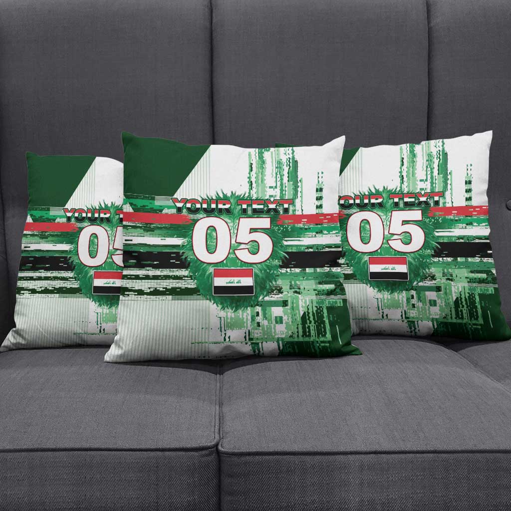 Custom Iraq Football Pillow Cover Modern Glitch Art Style Lion Symbolism