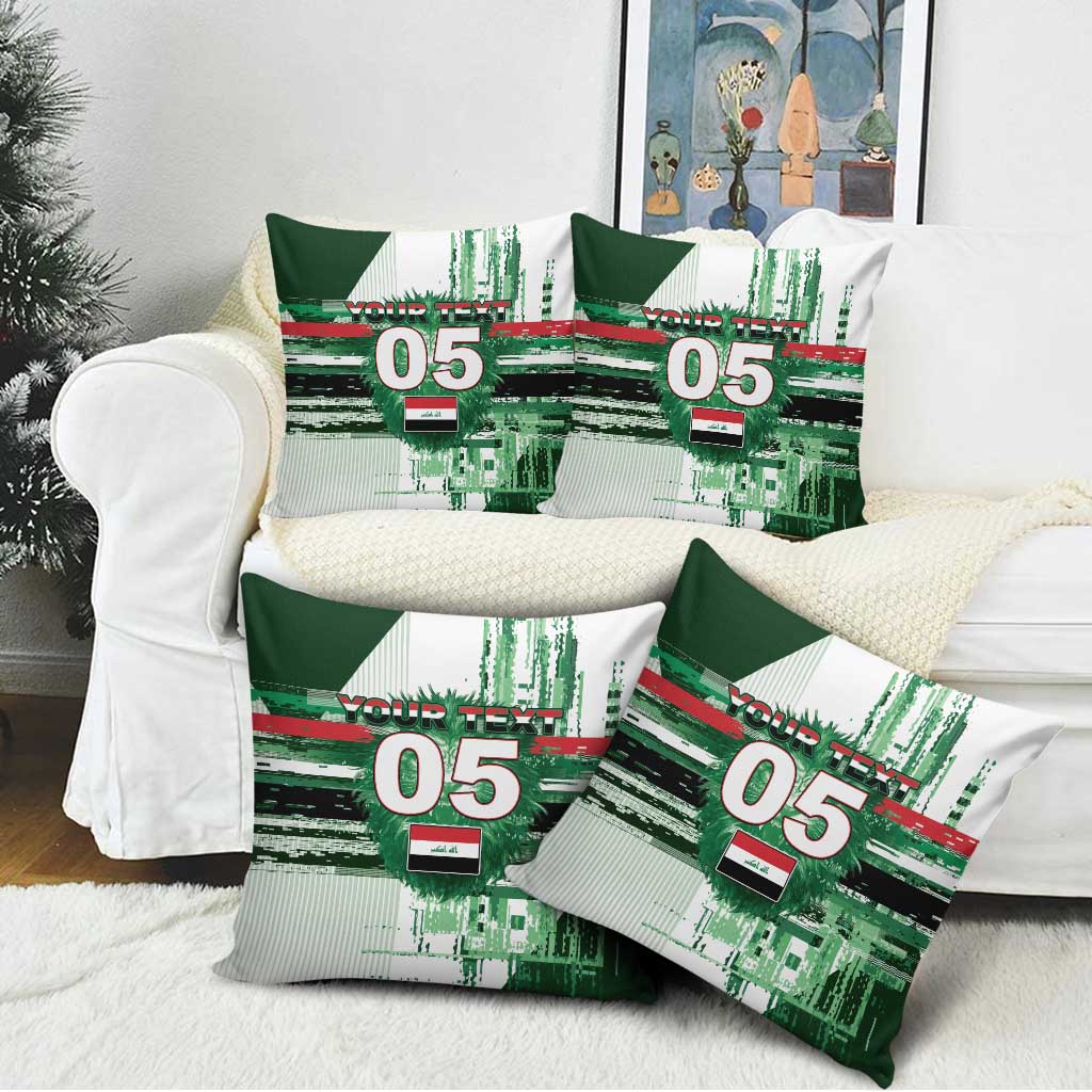 Custom Iraq Football Pillow Cover Modern Glitch Art Style Lion Symbolism