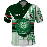 Custom Iraq Football Polo Shirt Modern Glitch Art Style Lion Symbolism
