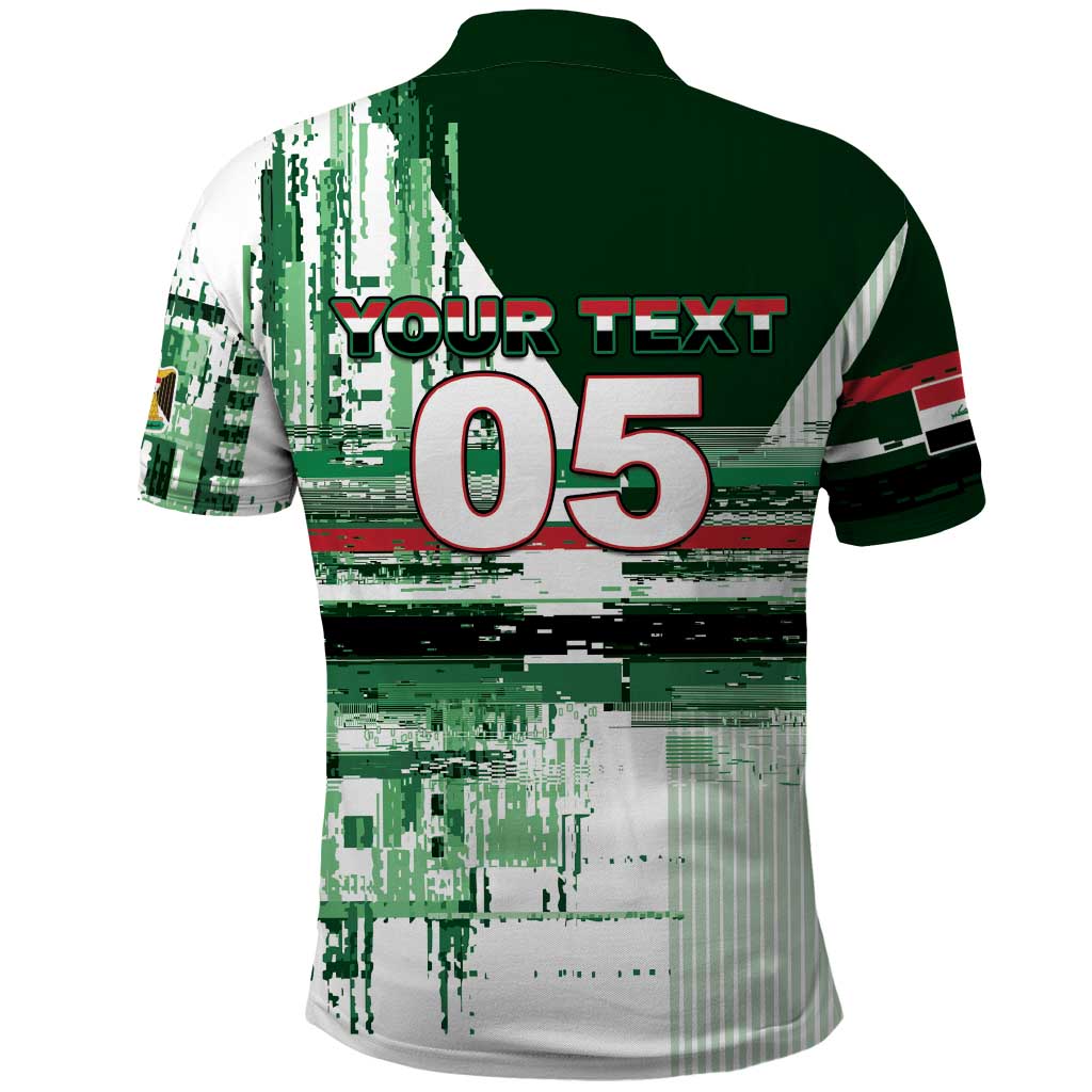 Custom Iraq Football Polo Shirt Modern Glitch Art Style Lion Symbolism