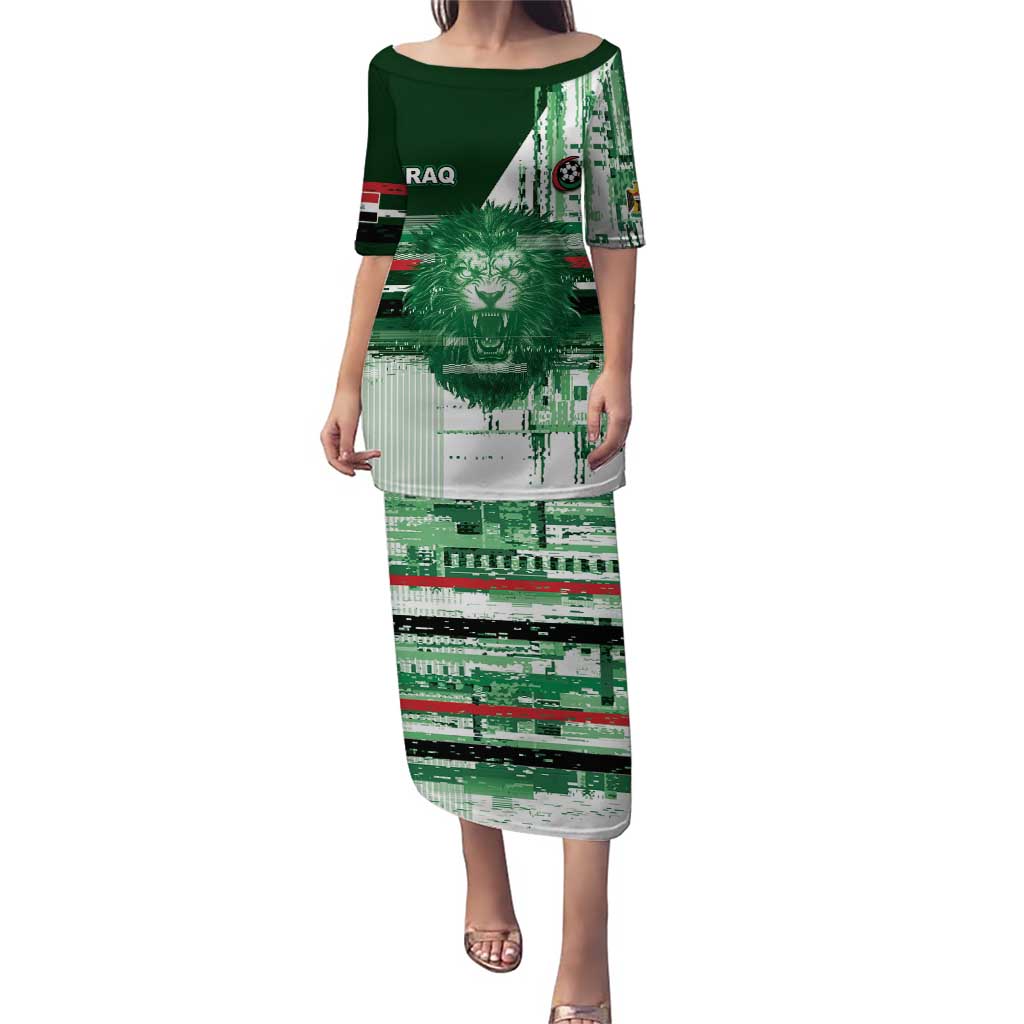 Custom Iraq Football Puletasi Modern Glitch Art Style Lion Symbolism