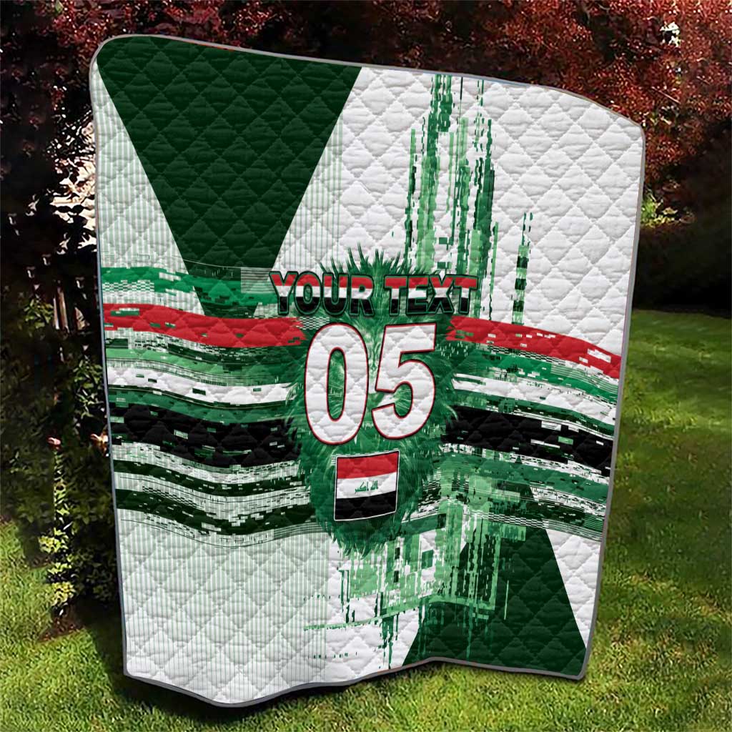 Custom Iraq Football Quilt Modern Glitch Art Style Lion Symbolism