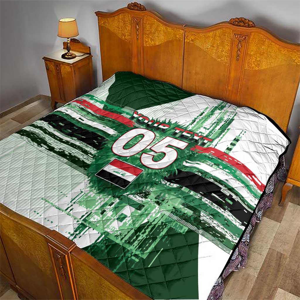 Custom Iraq Football Quilt Modern Glitch Art Style Lion Symbolism