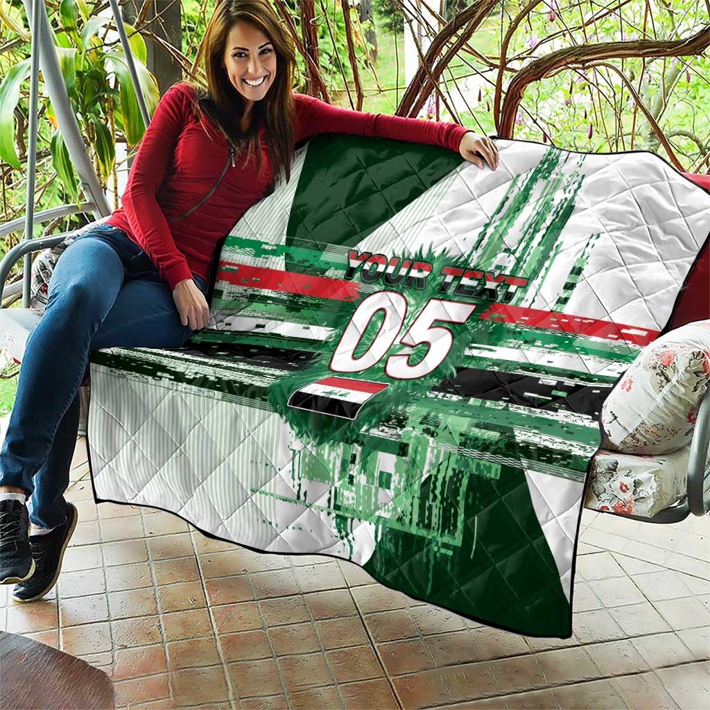 Custom Iraq Football Quilt Modern Glitch Art Style Lion Symbolism