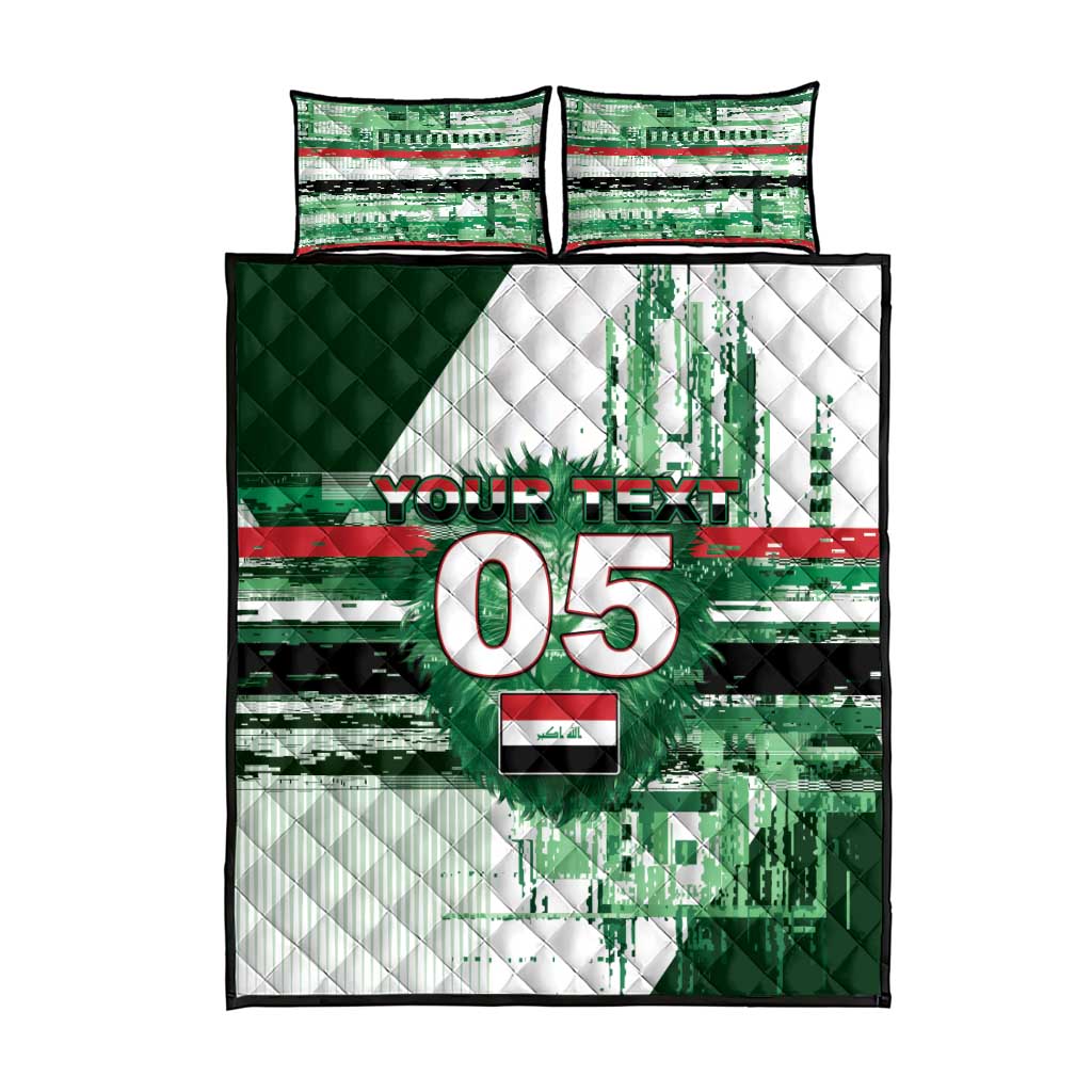 Custom Iraq Football Quilt Bed Set Modern Glitch Art Style Lion Symbolism