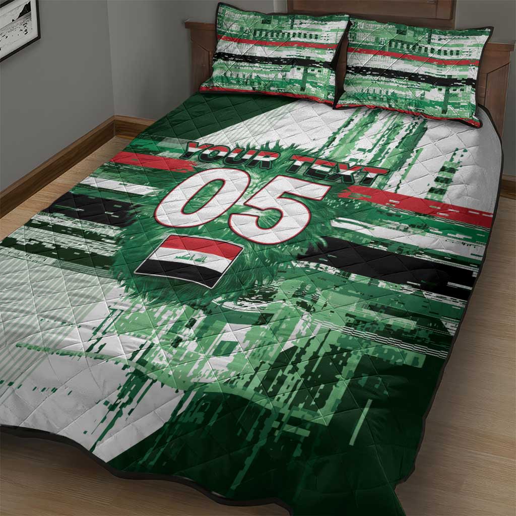 Custom Iraq Football Quilt Bed Set Modern Glitch Art Style Lion Symbolism