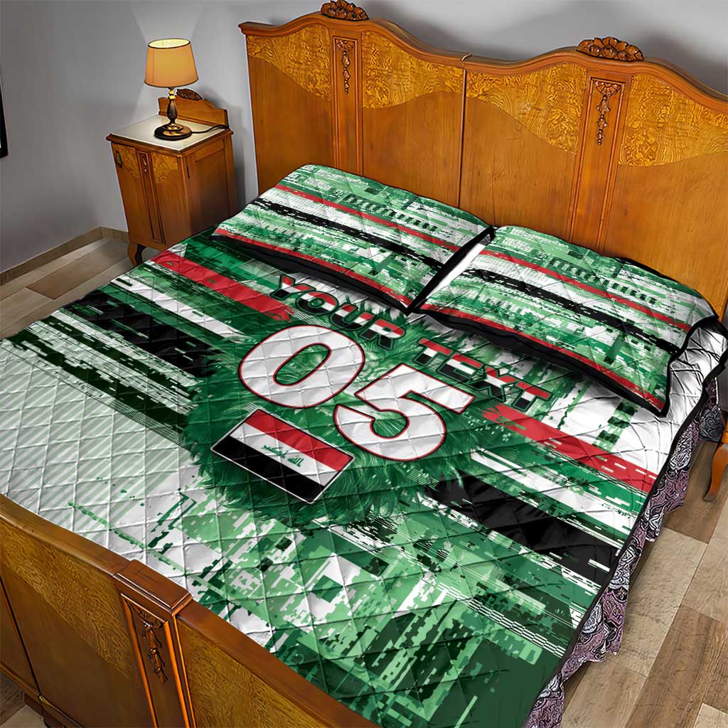 Custom Iraq Football Quilt Bed Set Modern Glitch Art Style Lion Symbolism
