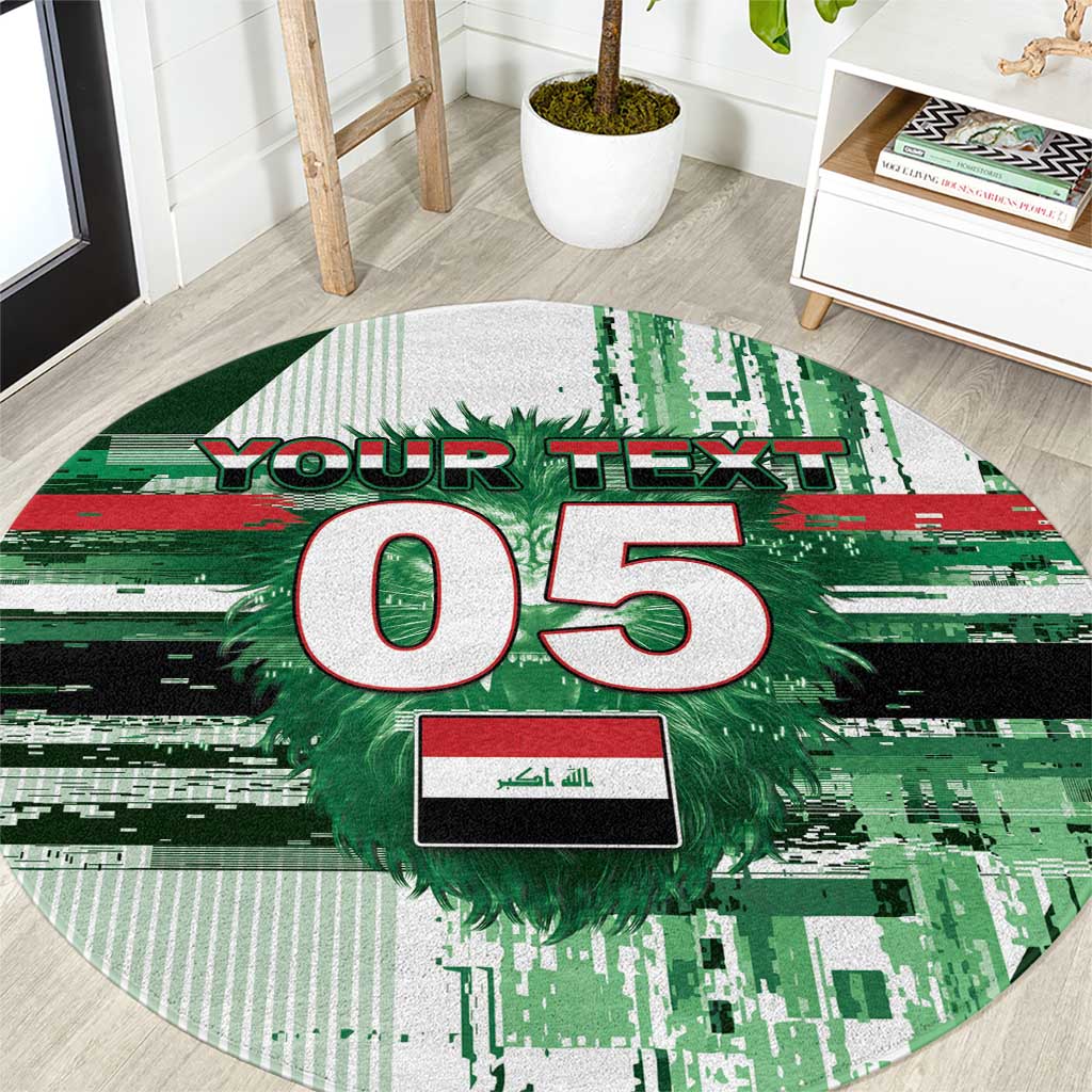 Custom Iraq Football Round Carpet Modern Glitch Art Style Lion Symbolism