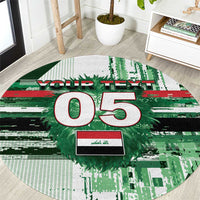 Custom Iraq Football Round Carpet Modern Glitch Art Style Lion Symbolism
