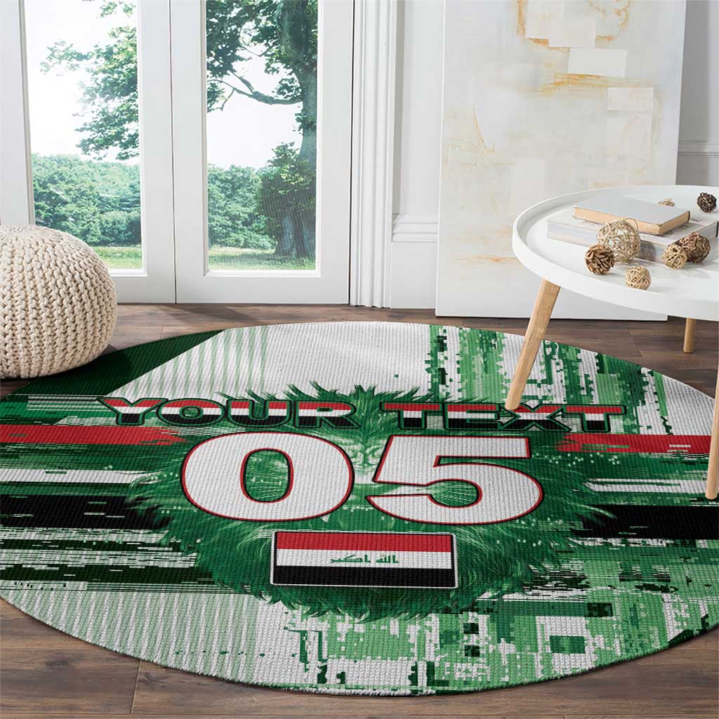 Custom Iraq Football Round Carpet Modern Glitch Art Style Lion Symbolism