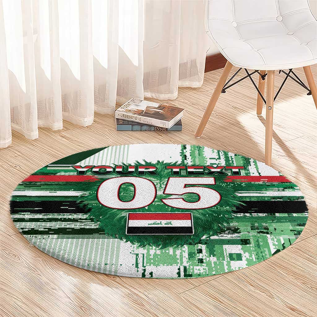 Custom Iraq Football Round Carpet Modern Glitch Art Style Lion Symbolism