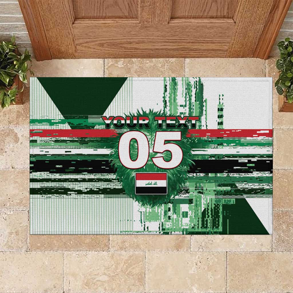 Custom Iraq Football Rubber Doormat Modern Glitch Art Style Lion Symbolism