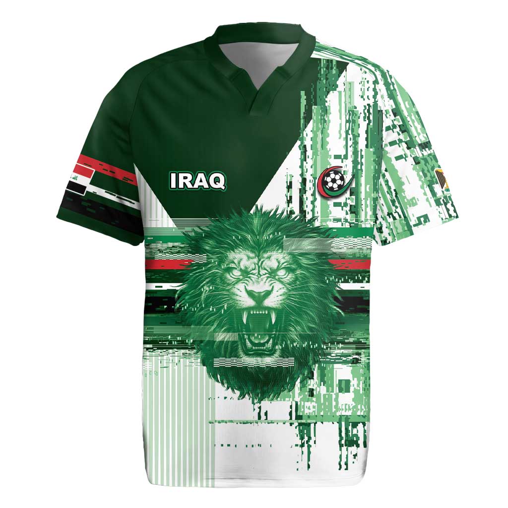 Custom Iraq Football Rugby Jersey Modern Glitch Art Style Lion Symbolism